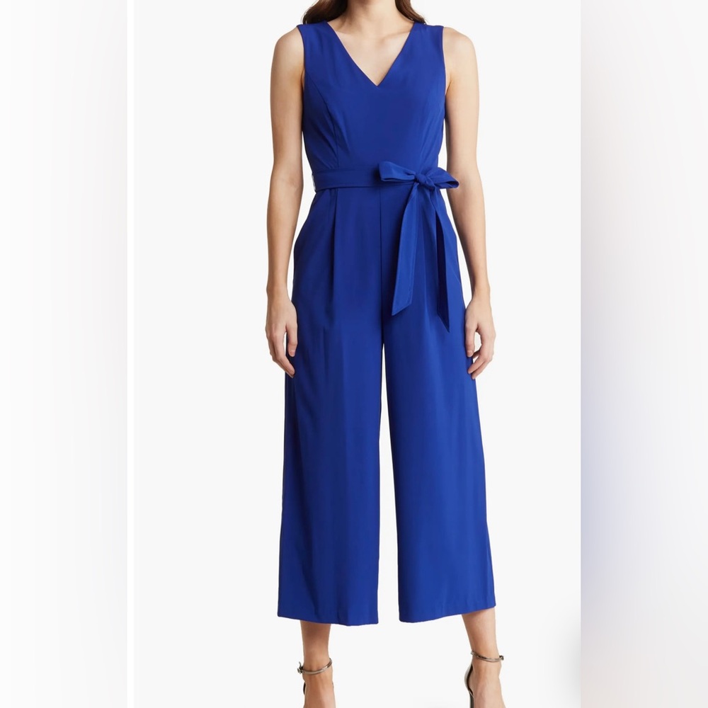 Calvin Klein, Royal blue Commuter V-Neck Cropped Belted Jumpsuit. Size 8